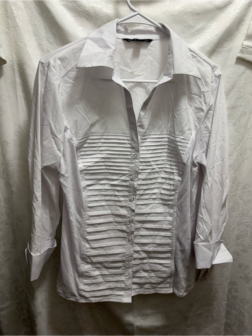 Zac & Rachel White Pleated Front Button-Down Shirt